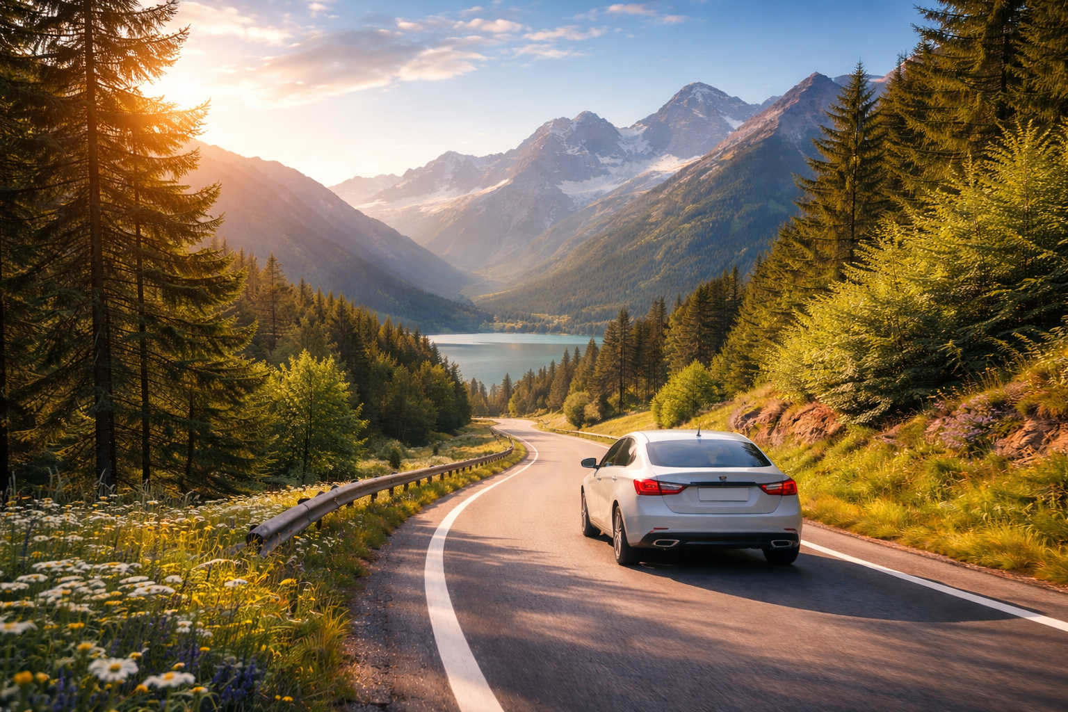 Mountain road at sunset